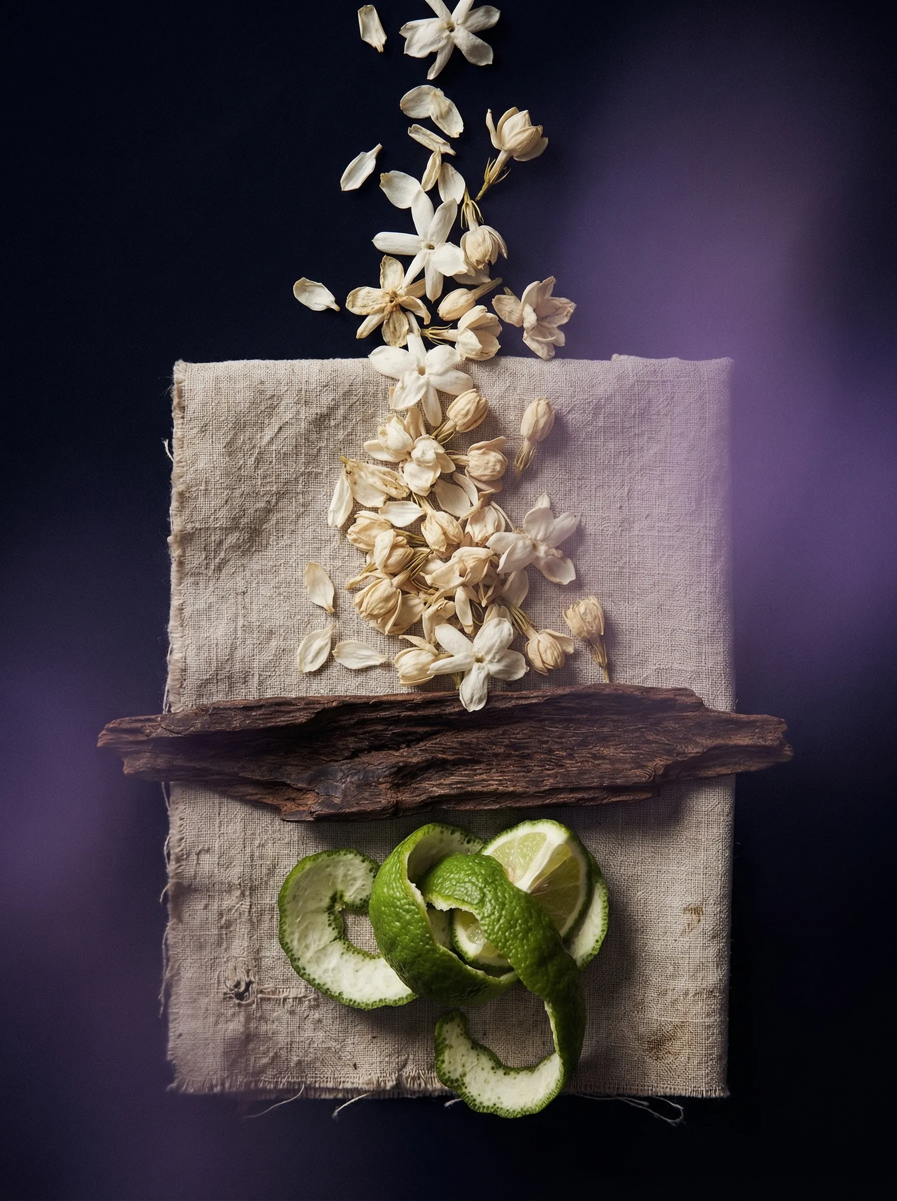 Maison Reverie atelier — raw materials and blending tools on a treatment table