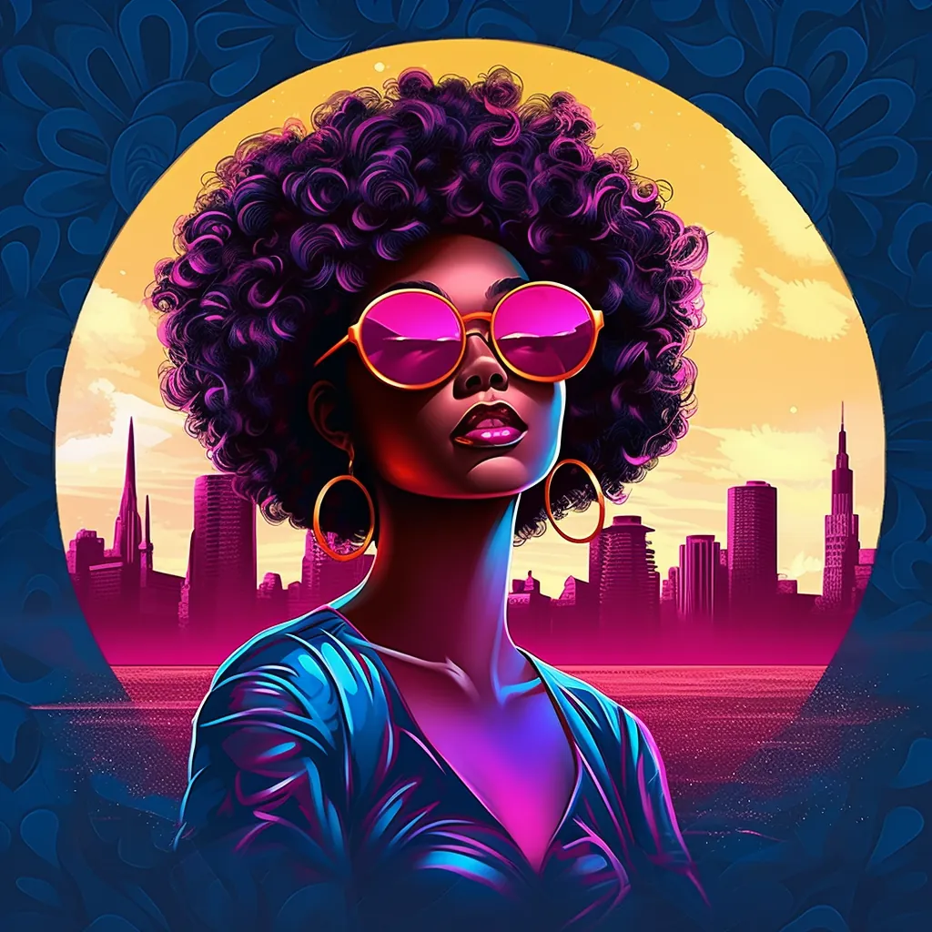 Magenta neon afro city silhouette