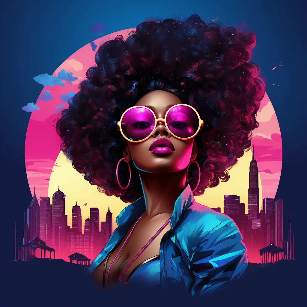 Neon Identity — afro city silhouette, sunset palette