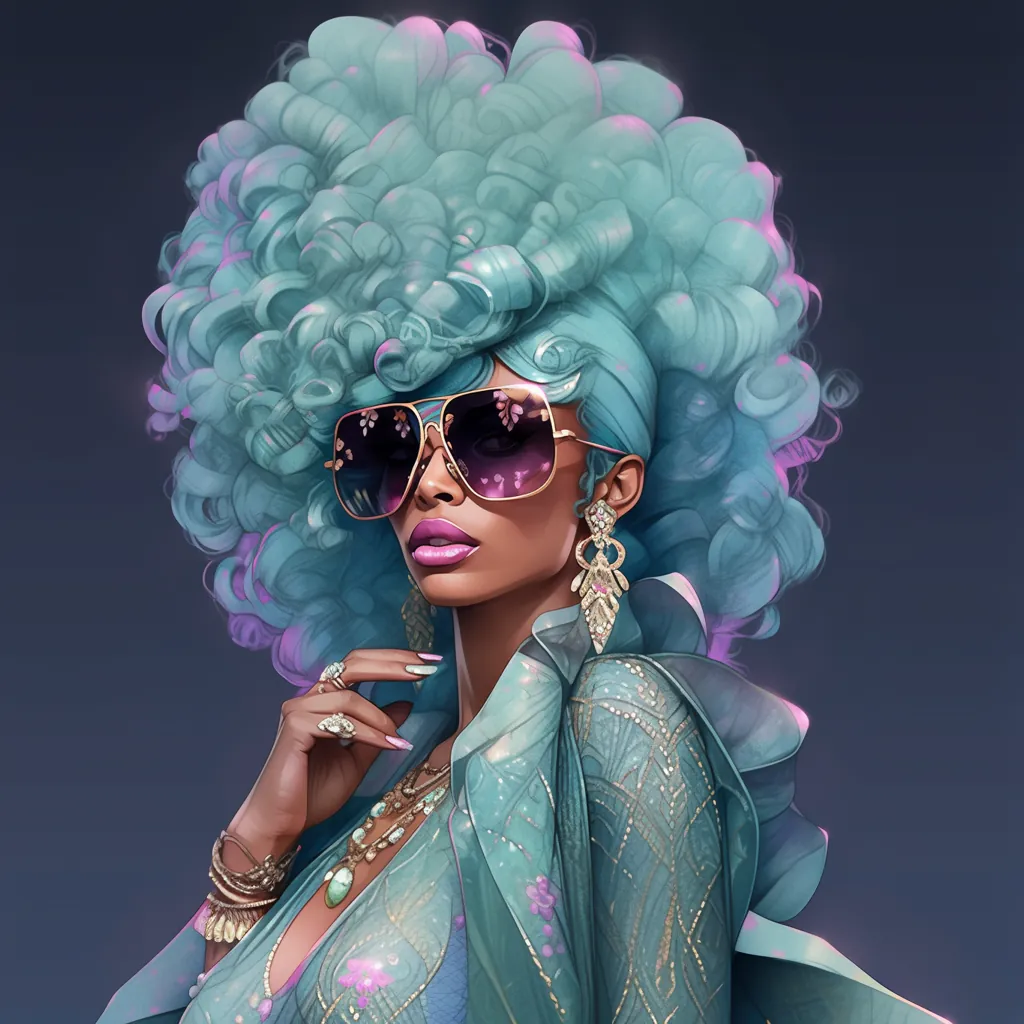 Couture portrait — blue purple afro, warm editorial glow