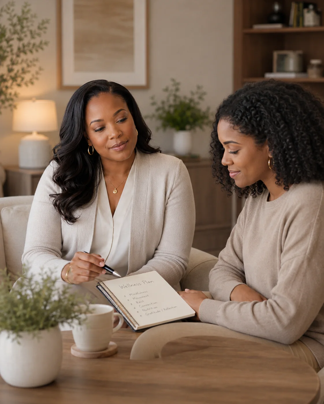 Naomi Reed reviewing a wellness plan with a client