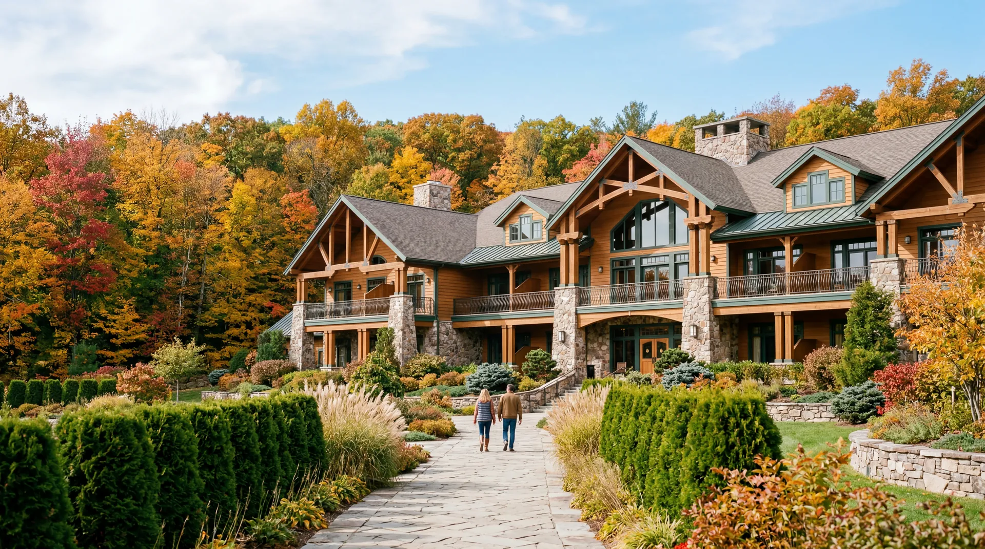 The Swiftwater lodge in autumn daylight