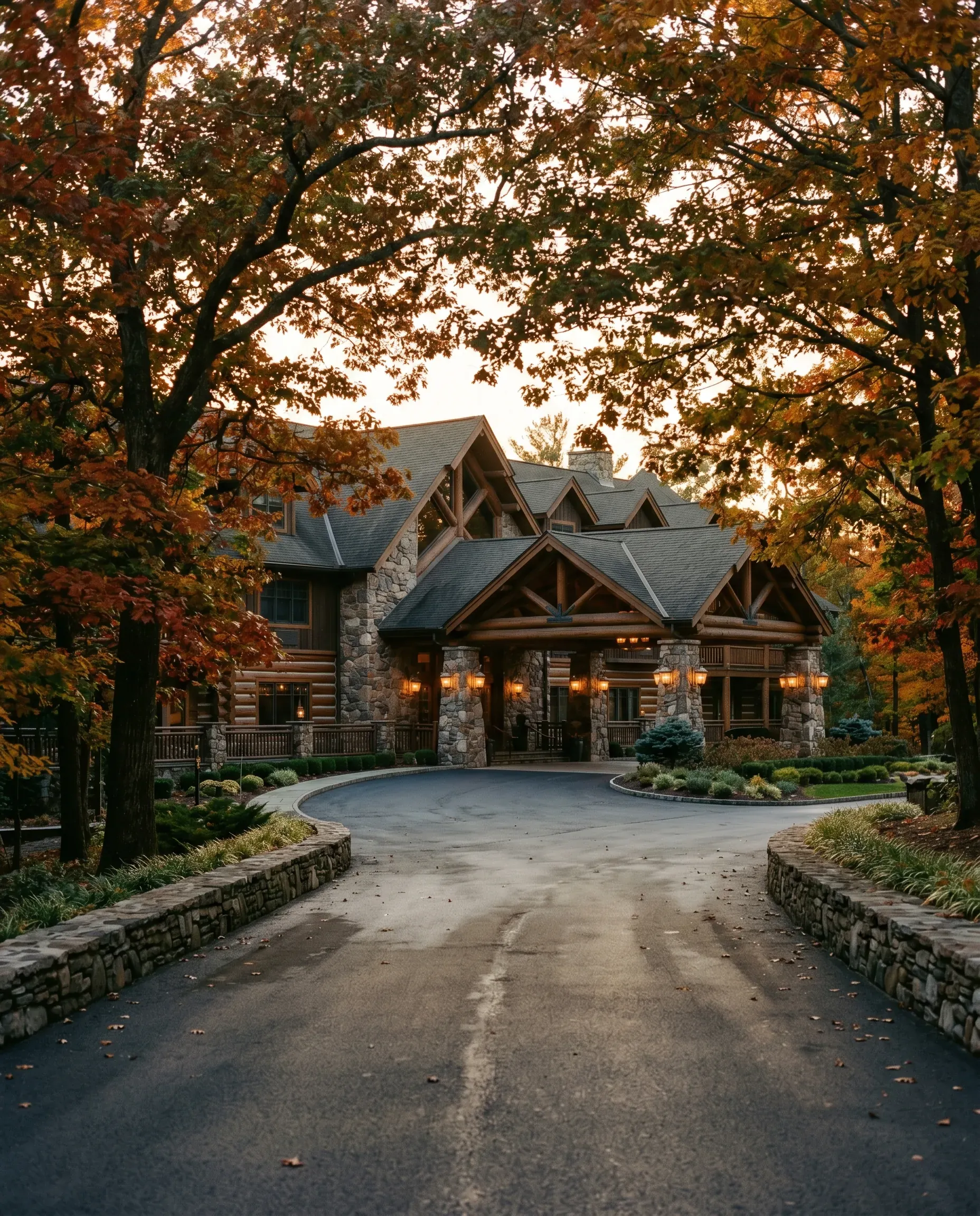 The arrival drive and porte-cochere